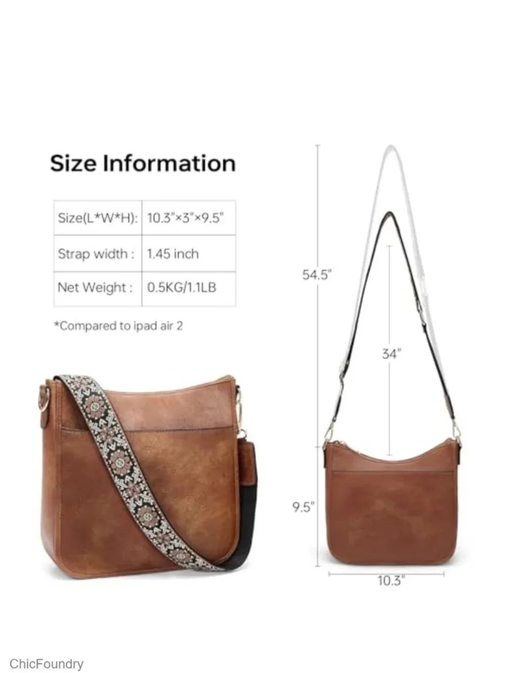 Women's Vegan Leather Crossbody Hobo Bag with Adjustable Wide Guitar Strap